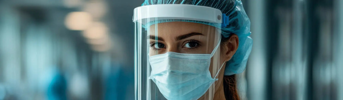 Medical professional in protective gear from PPE Faceshield Combos collection showing workwear and uniforms