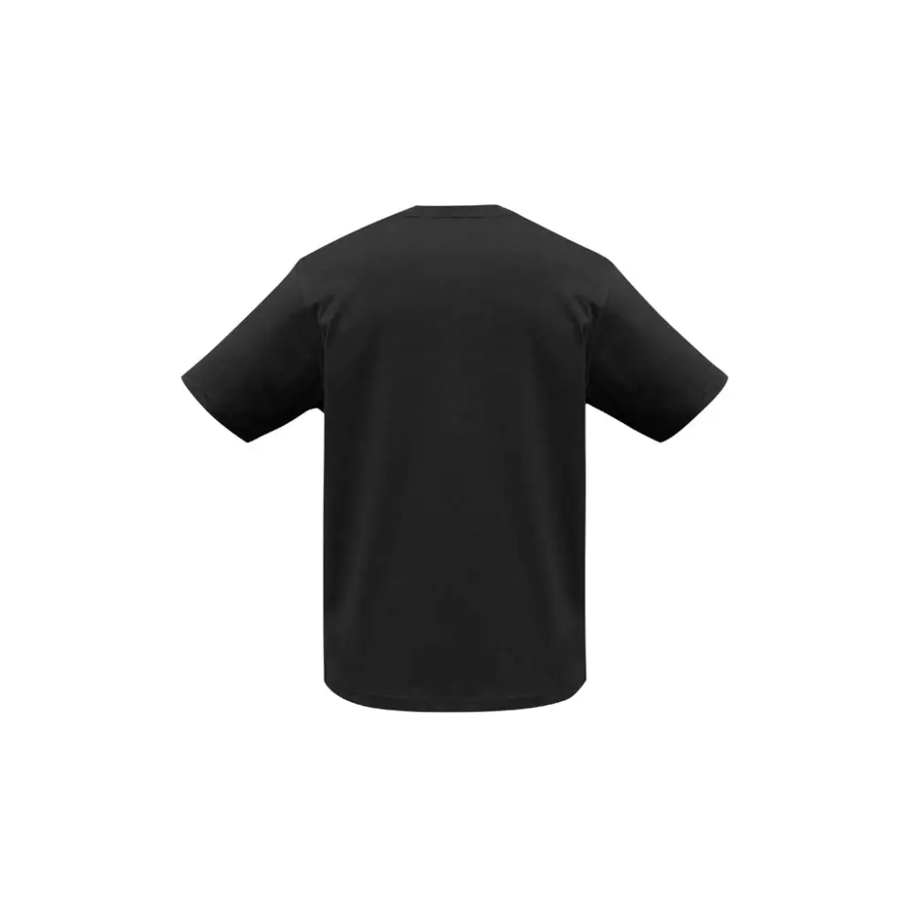 Black short-sleeved t-shirt.