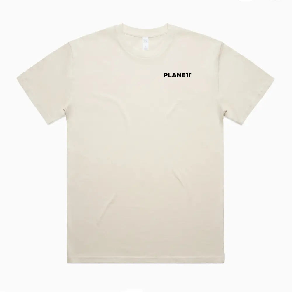 Lob oversize tee: beige short-sleeve with black planet logo