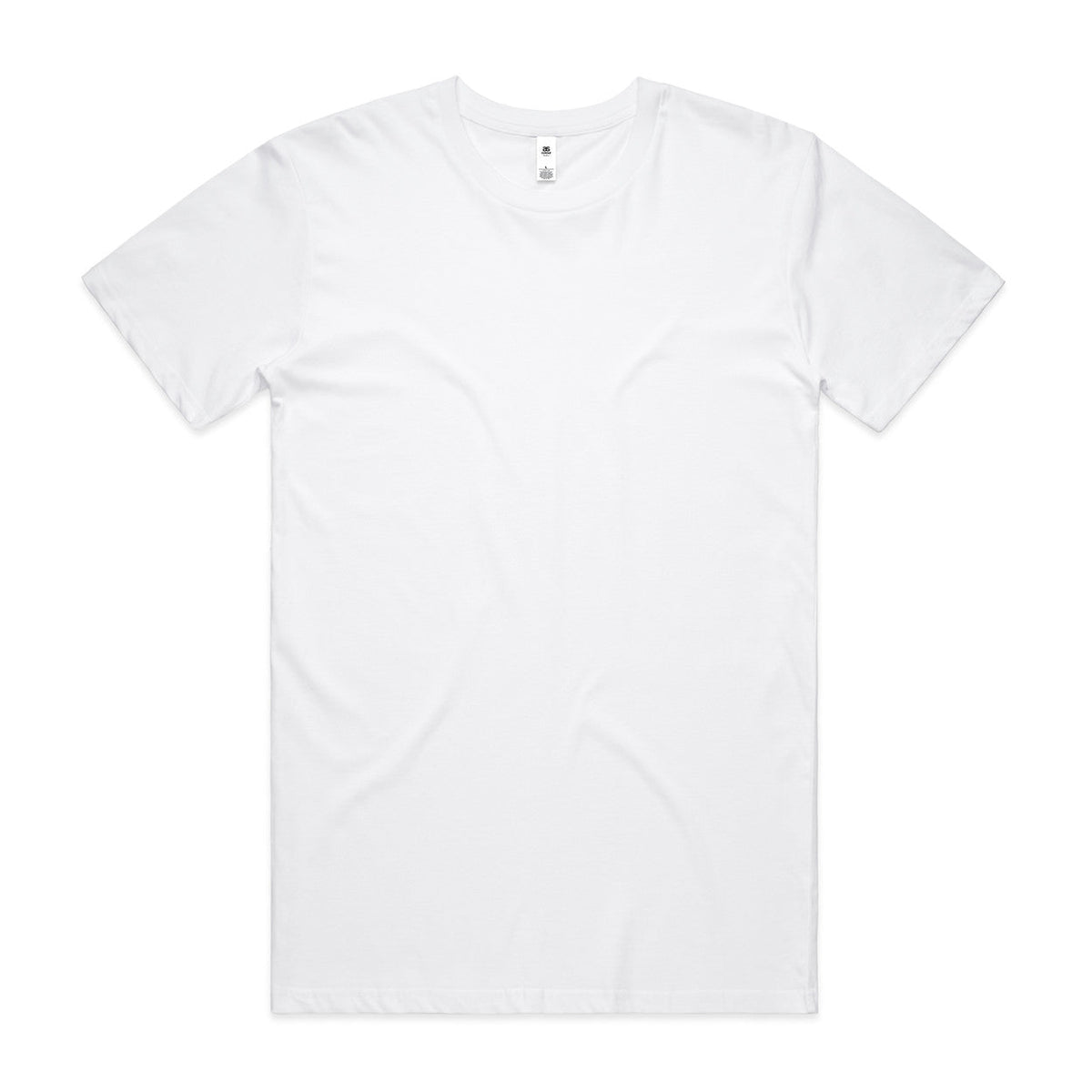 White v-neck t-shirt with short sleeves and a button at the neckline.