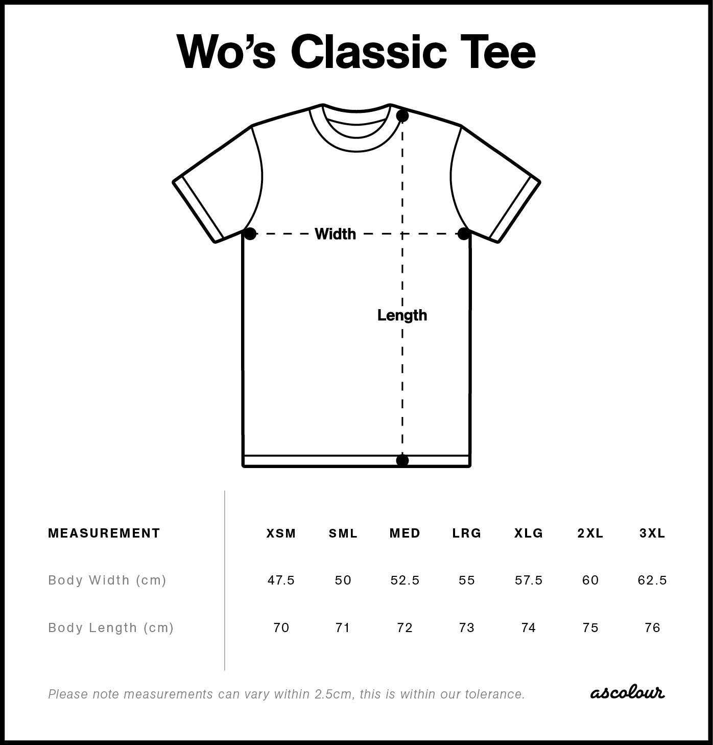 Women's Heavyweight T-Shirt size chart