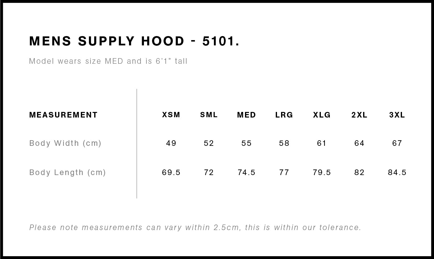 Supply Hood | 5101 size chart