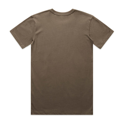 Olive green crew neck t-shirt with short sleeves and a relaxed fit.