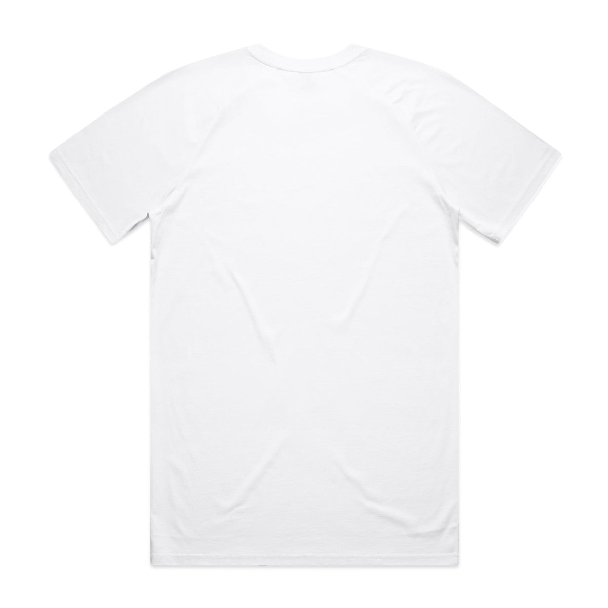 White t-shirt with short sleeves and crew neck.