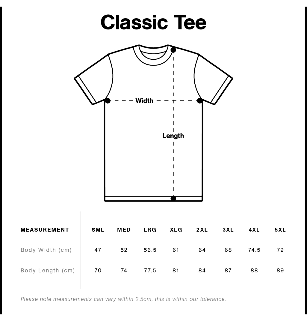 Classic Tee size chart