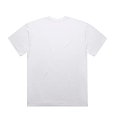 White t-shirt with a small logo on the back.