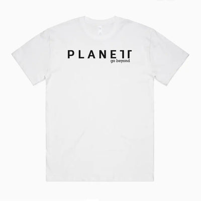 Kik Oversize Tee with white short-sleeve planet go beyond print, double needle hems