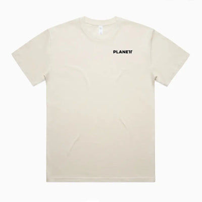 Lob oversize tee: beige short-sleeve with black planet logo