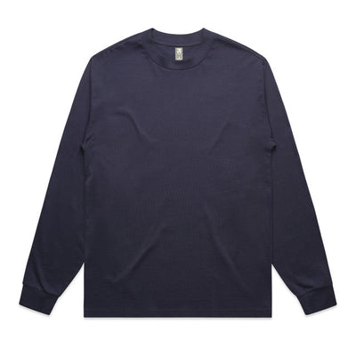 Navy blue long-sleeved t-shirt with a crew neck and ribbed cuffs.