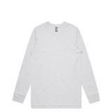 White long-sleeved t-shirt with a small black logo on the left shoulder.