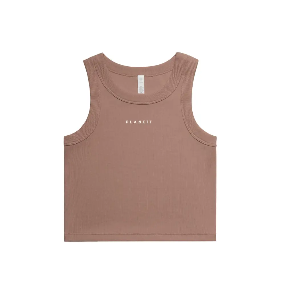 Brown sleeveless crop top.