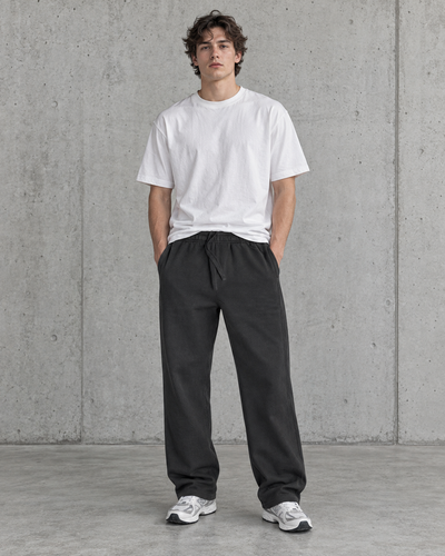 Relax Faded Cuffless Track Pants 5940 in faded black on model