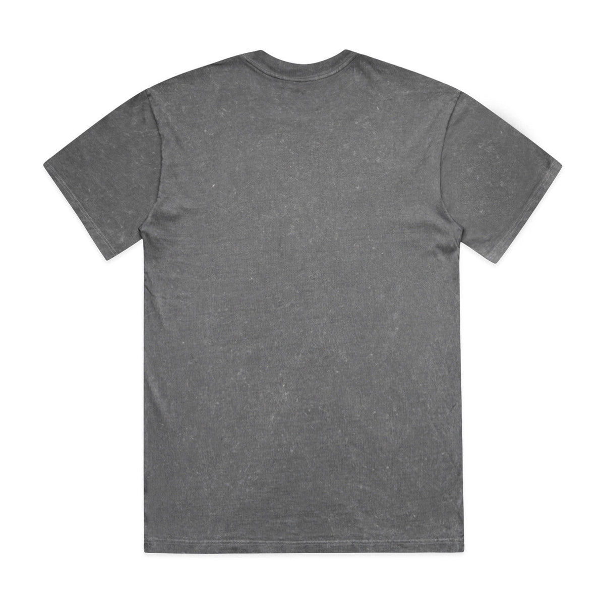 Charcoal gray t-shirt with a subtle distressed texture and short sleeves.