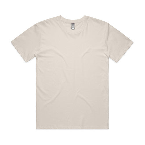 Cream-colored crew neck t-shirt with short sleeves and a relaxed fit.